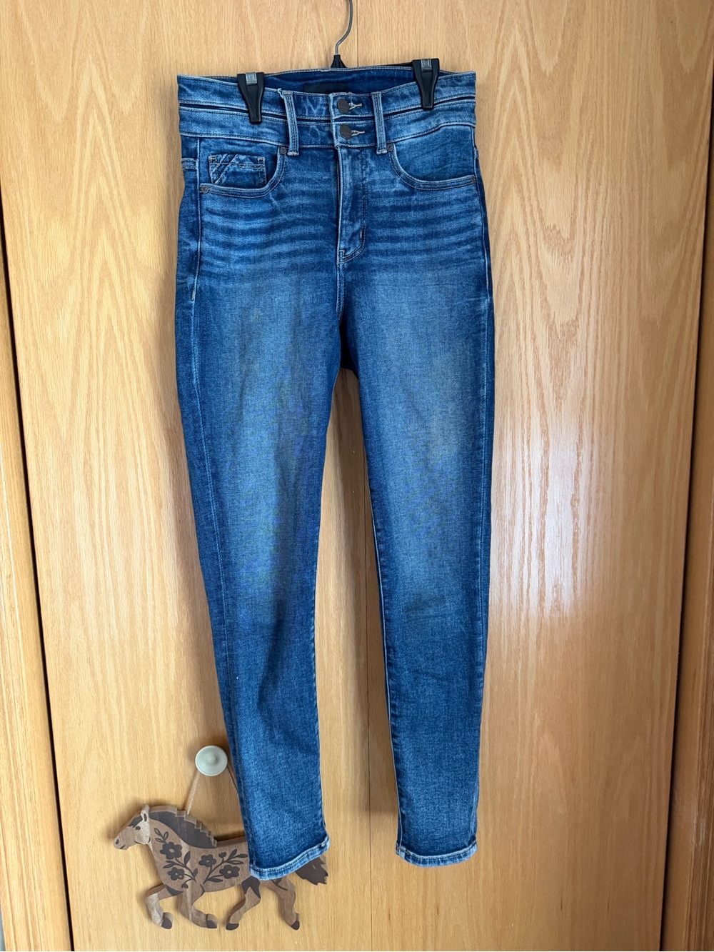 Buckle Mid-Rise Blue Skinny Jeans for Women